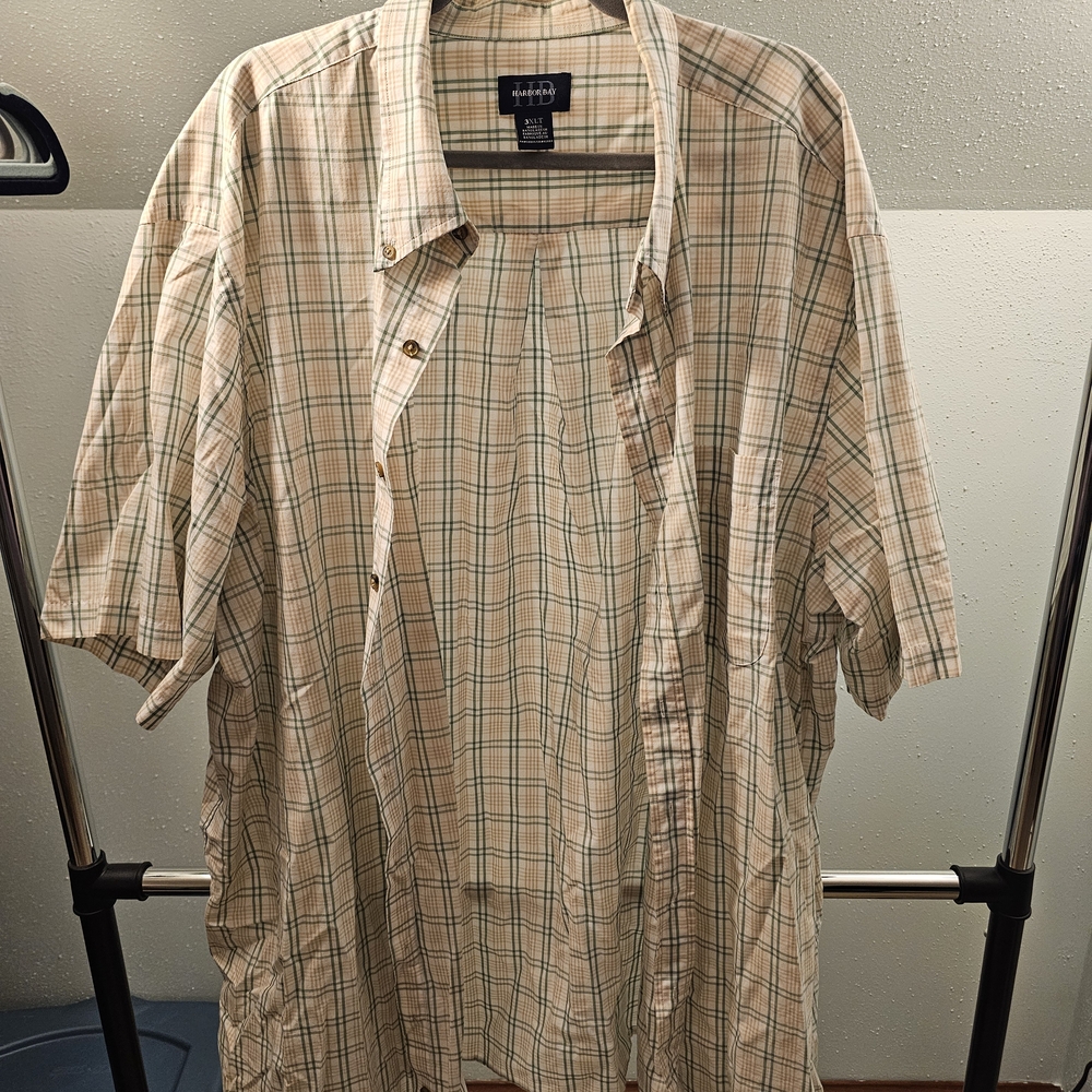 Harbor Bay Cream and Green Casual Button Down Shirt